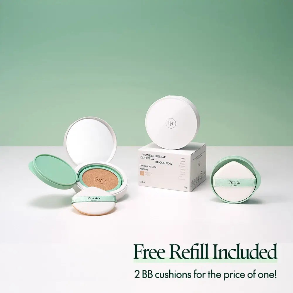 PURITO Wonder Releaf Centella BB Cushion - BB-Cushion mit Centella Asiatica und Hyaluronsäure zur Abdeckung von Hautunreinheiten, Aknenarben und Rötungen - 15 g - 21 Light Beige
