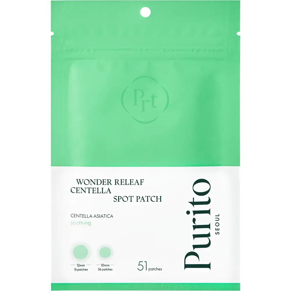 PURITO Wonder Releaf Centella Spot Patch - Pflaster mit koreanischer Centella-Asiatica und Asiaticosid zur Linderung von Reizungen und zur Förderung der Post-Akne-Erholung – 51 Stück