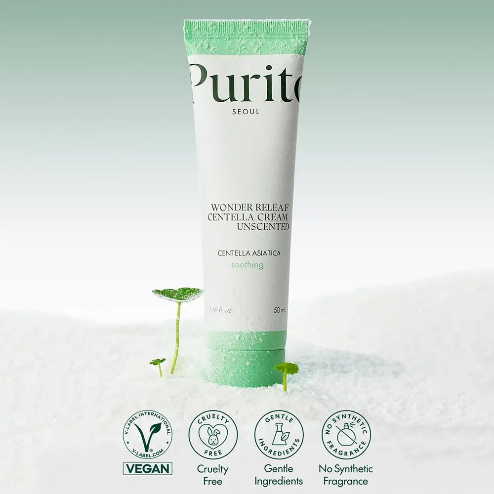 PURITO Wonder Releaf Centella Unscented Cream - Gesichtspflegecreme mit Centella Asiatica und Ceramid NP, die hilft, Reizungen zu beruhigen, die Haut mit Feuchtigkeit zu versorgen und die natürliche Hautbarriere aufrechtzuerhalten - 50 ml