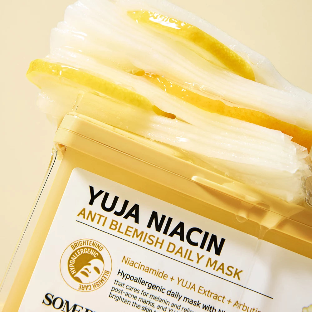 SOME BY MI Yuja Niacin Anti-Blemish Tägliche Maske - Set mit 30 Gesichtsmasken, formuliert mit Niacinamid und Yuzu-Extrakt, die zur Hauttonaufhellung und Ausstrahlung beitragen - 30 Stück
