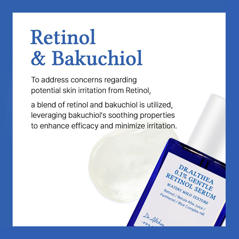 Dr. Althea 0,1% Sanfter Retinol-Serum - Gesichtsserum mit 0,1% Retinol und Bakuchiol formuliert, das zur Verbesserung der Hauttextur und zur Aufrechterhaltung des Anwendungskomforts beiträgt - 30 ml