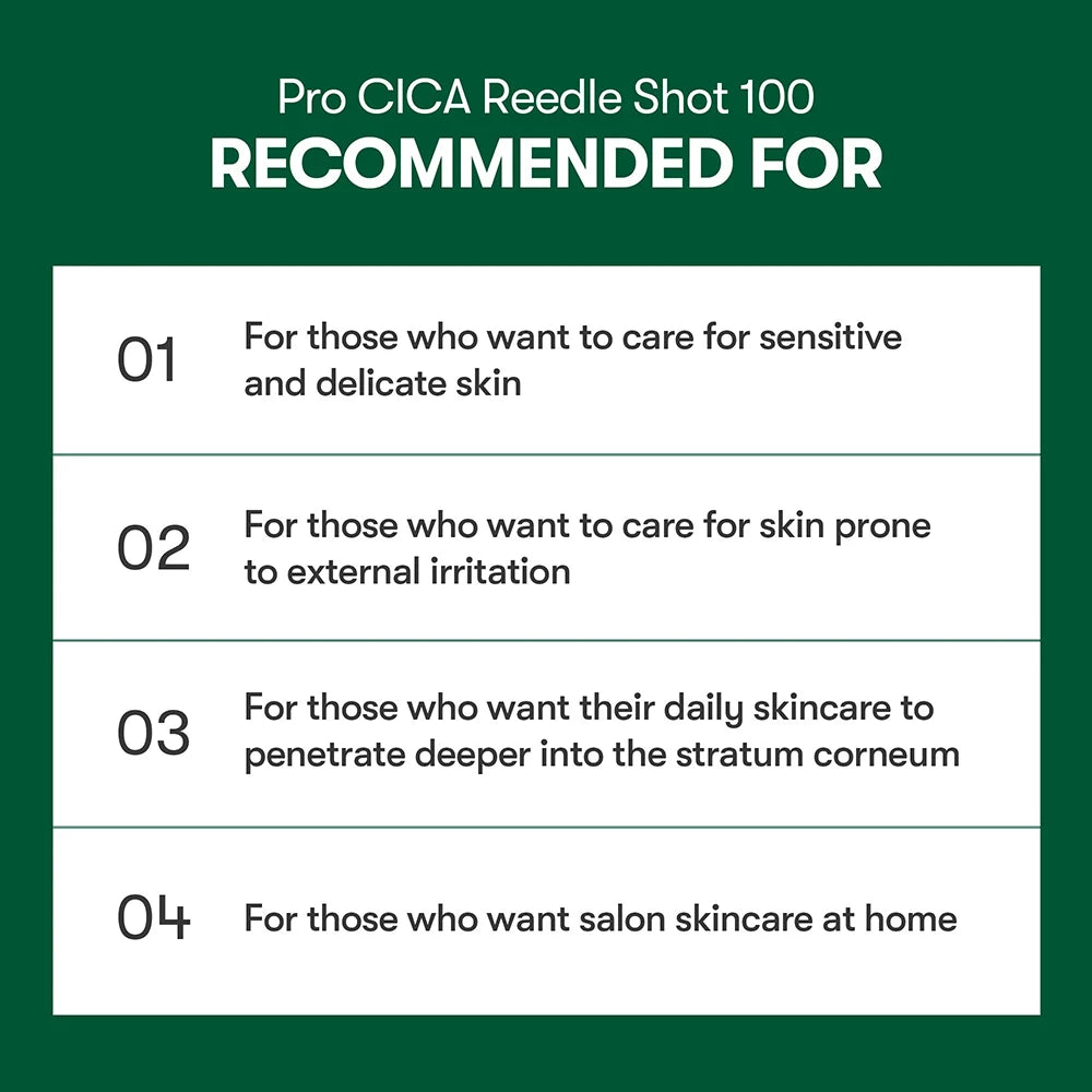 VT COSMETICS 100 Pro Cica Reedle Shot - Gesichtsserum mit Centella Asiatica und Hyaluronsäure, verbessert Hauttextur und Feuchtigkeitshaushalt, 10x Einzelportionen für Reisen - 2ml x 10 Stk