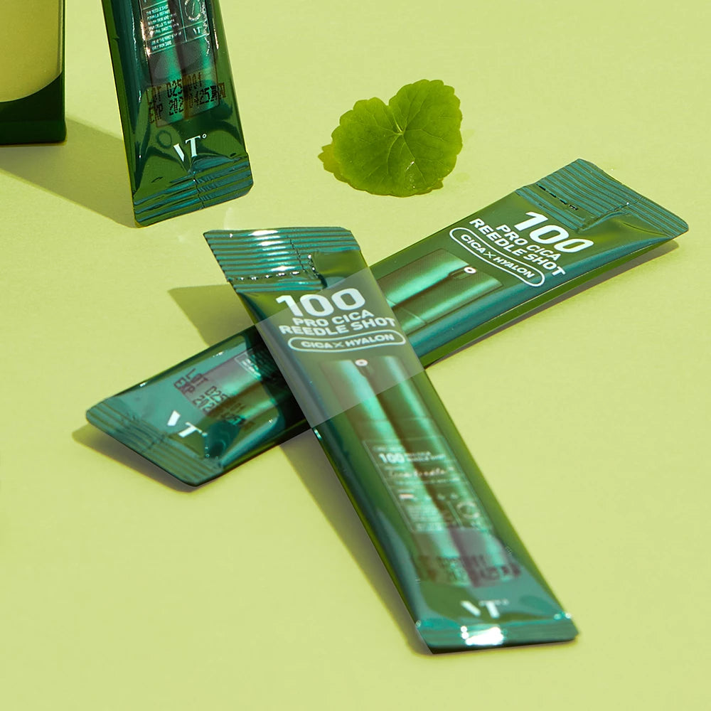 VT COSMETICS 100 Pro Cica Reedle Shot - Gesichtsserum mit Centella Asiatica und Hyaluronsäure, verbessert Hauttextur und Feuchtigkeitshaushalt, 10x Einzelportionen für Reisen - 2ml x 10 Stk