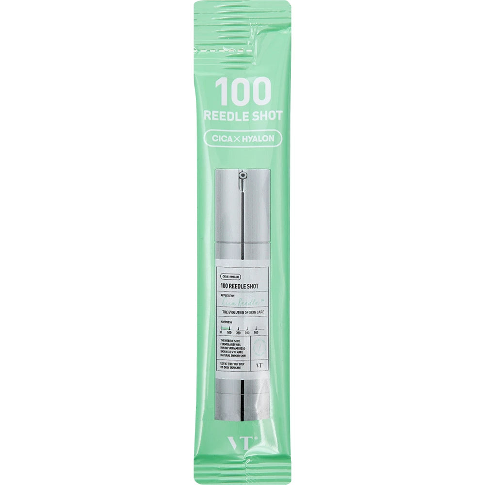 VT COSMETICS 100 Reedle Shot - Gesichtsserum mit Centella Asiatica und Hyaluronsäure, in 10 einzeln verpackten Reisegrößen-Päckchen für einmalige Anwendung zu Hause oder unterwegs - 2ml x 10 Stk.