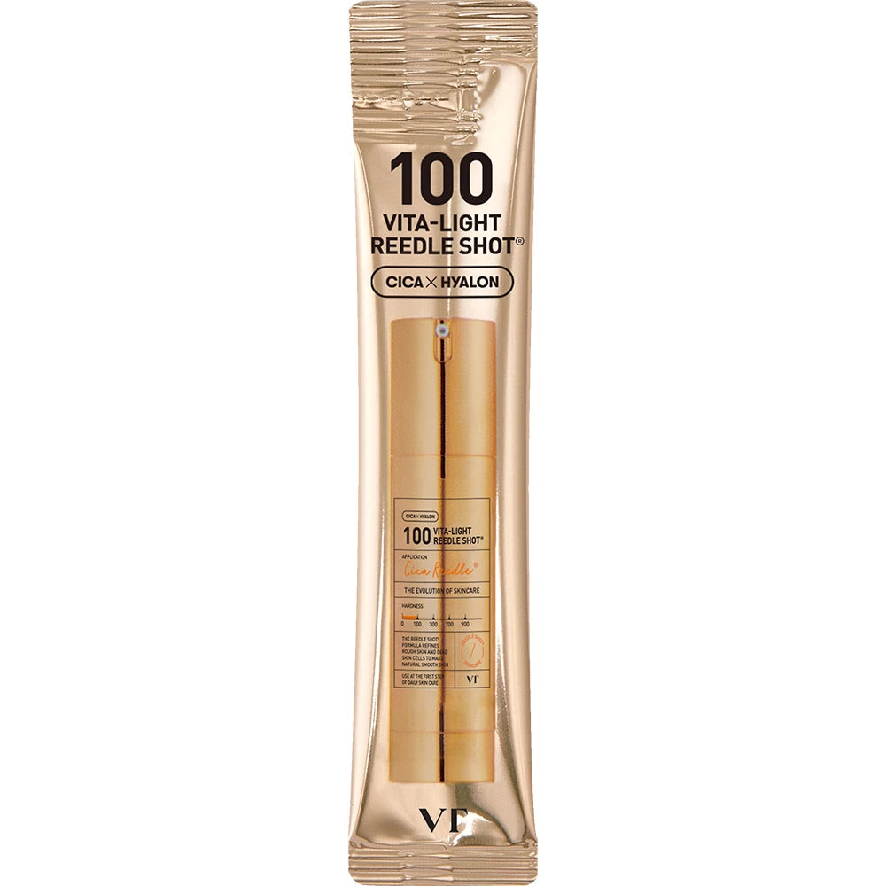 VT COSMETICS 100 Vita-Light Reedle Shot - Gesichtsserum mit Centella Asiatica Extrakt und Hyaluronsäure, beruhigt die Haut und erhält die Feuchtigkeit, in 10 einzelnen Reisegrößen-Päckchen für den einmaligen Gebrauch zu Hause oder auf Reisen - 2ml x 10 Stk