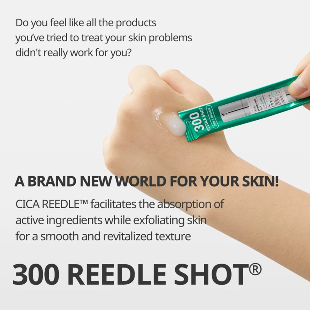 VT COSMETICS 300 Reedle Shot - Gesichtsserum mit Centella Asiatica Extrakt und Hyaluronsäure-Komplex, zur Glättung der Hautoberfläche und Verbesserung des Hautbildes, im praktischen 10er Pack Einzelportionen für Reisen - 2ml x 10 Stk