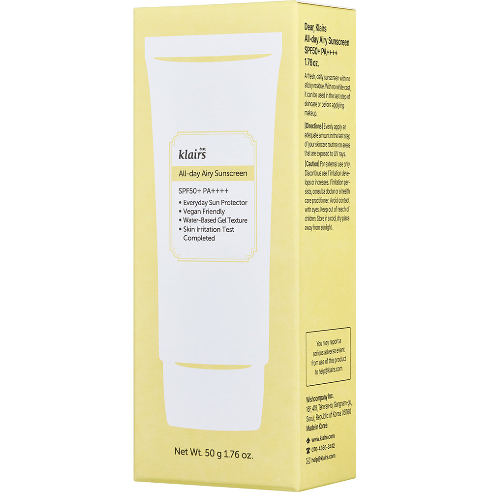 Dear Klairs All-day Airy Crema de fata SPF 50 - Protectie UV si Hidratare Usoara pentru Ten Sensibil, 50 ml