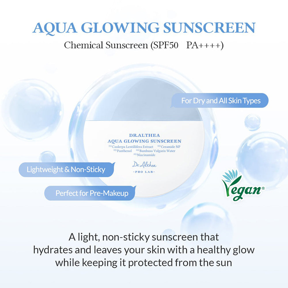 Dr. Althea Aqua Glowing Sonnencreme - Gesichtspflege mit Panthenol und Niacinamid, schützt vor UVA- und UVB-Strahlen (SPF50 PA++++) und hält die Haut mit Feuchtigkeit versorgt - 45 ml