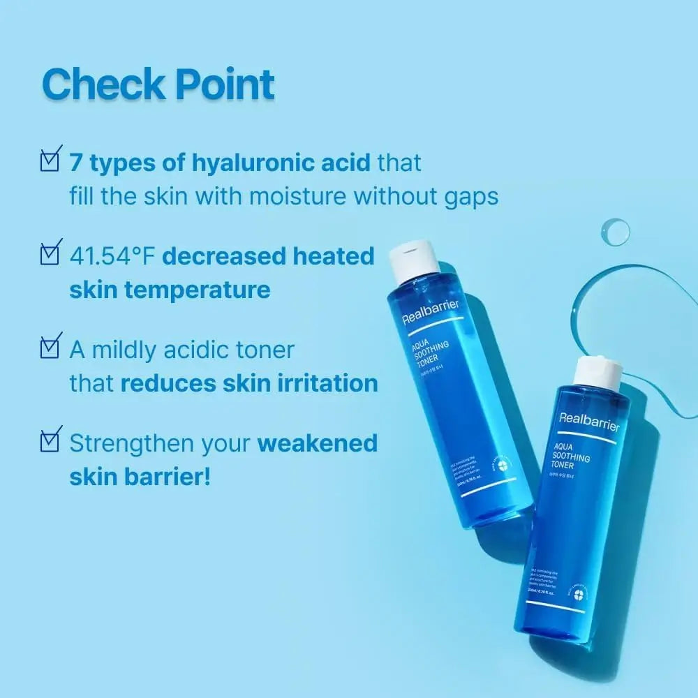 Real Barrier Aqua Beruhigungstoner Erneuerungstoner beruhigend für das Gesicht - intensive Feuchtigkeit und Linderung von Reizungen, 200 ml