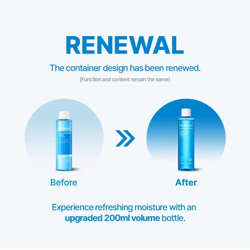Real Barrier Aqua Beruhigungstoner Erneuerungstoner beruhigend für das Gesicht - intensive Feuchtigkeit und Linderung von Reizungen, 200 ml