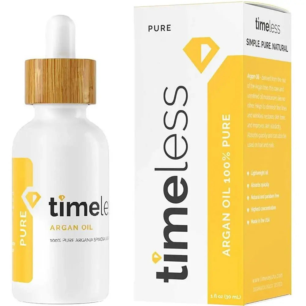 TIMELESS SKIN CARE Arganöl 100% Rein - Körperöl mit 100% reinem Arganöl und Vitamin E, das zur Nährung trockener Haut, Nägel und Haare beiträgt - 30 ml