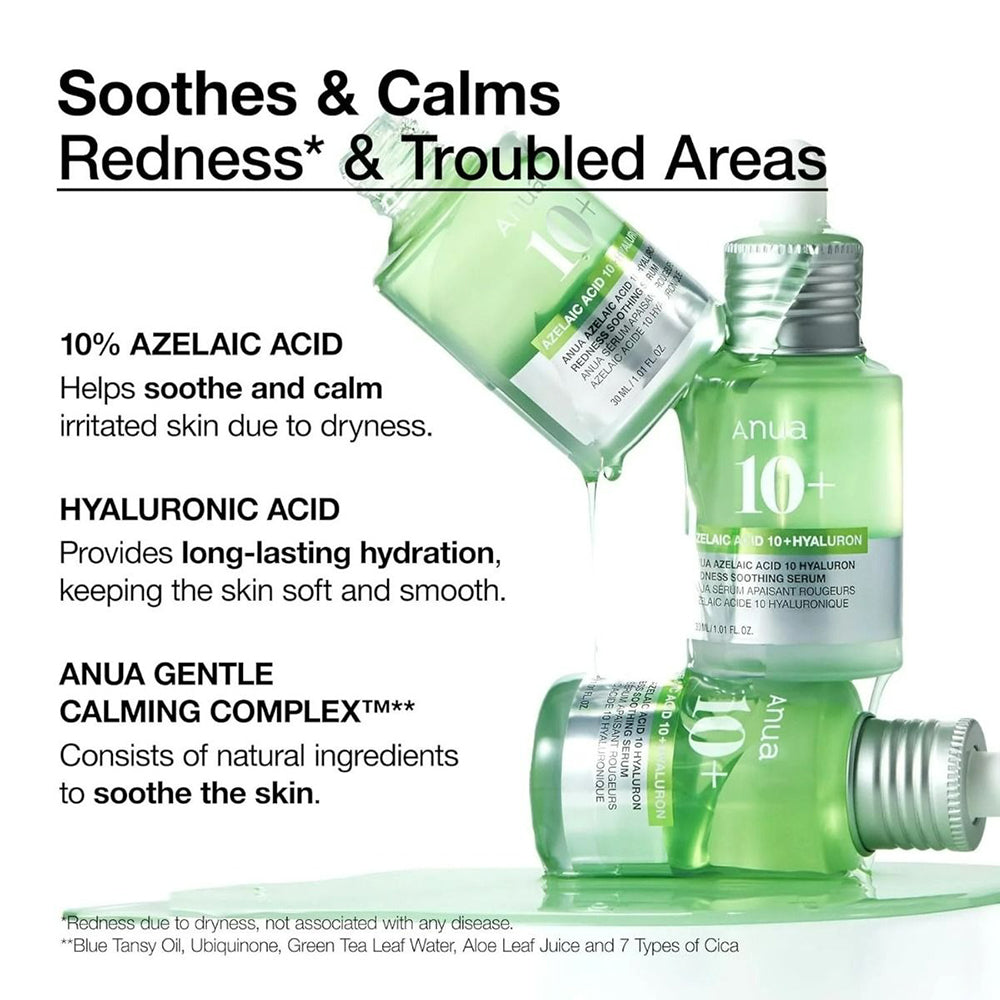 ANUA Azelaic Acid 10 Hyaluron Rötung Beruhigendes Serum - Beruhigung und Feuchtigkeit, 30 ml