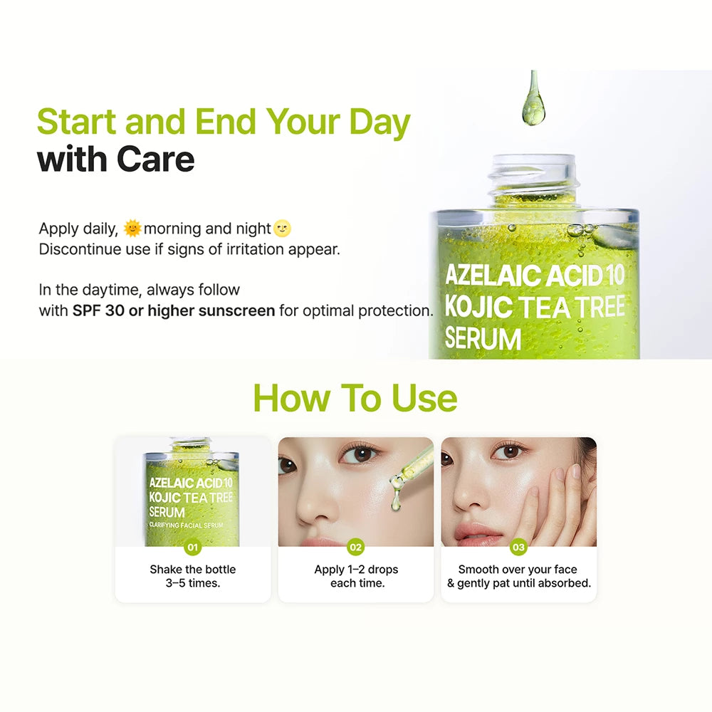 PURITO Azelainsäure 10 Kojic Teatree - Gesichtsserum mit Azelainsäure und Kojicsäure zur Reduzierung von Hautunreinheiten, Aknenarben und zur Angleichung des Hauttons - 30 ml