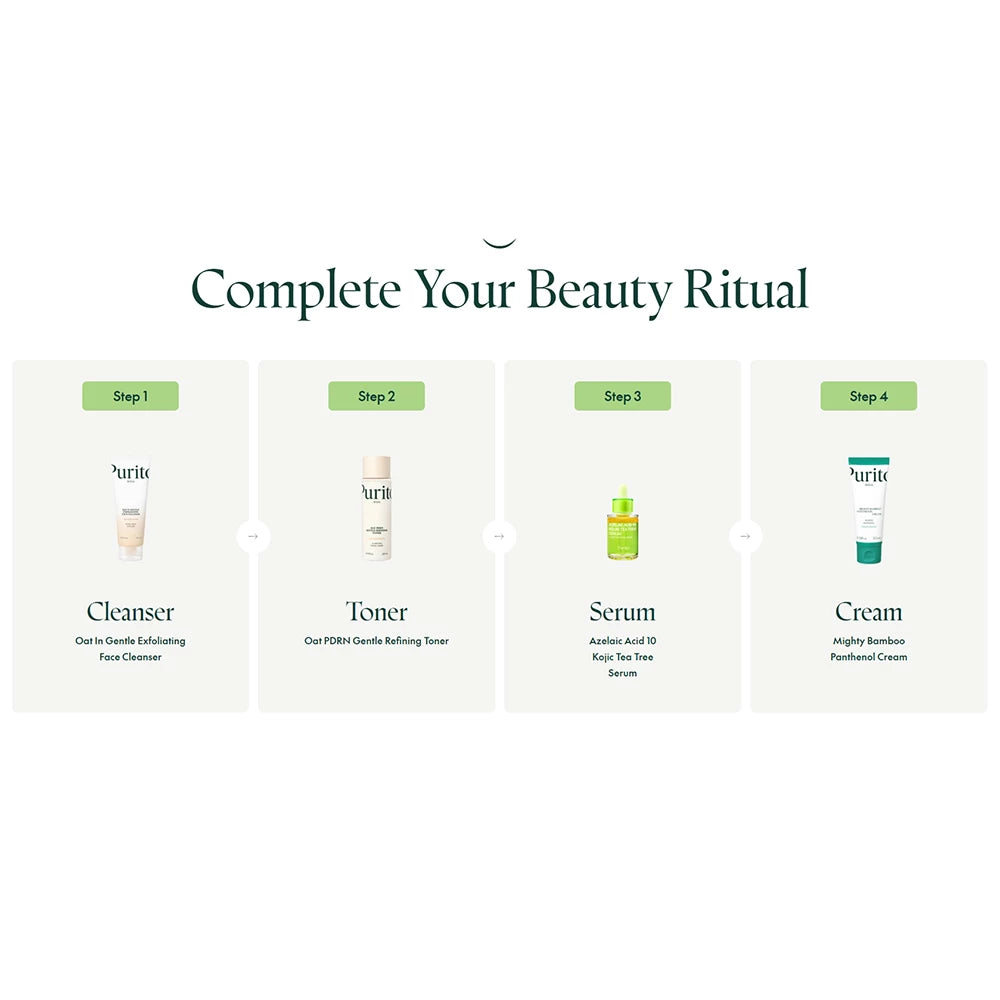 PURITO Azelainsäure 10 Kojic Teatree - Gesichtsserum mit Azelainsäure und Kojicsäure zur Reduzierung von Hautunreinheiten, Aknenarben und zur Angleichung des Hauttons - 30 ml