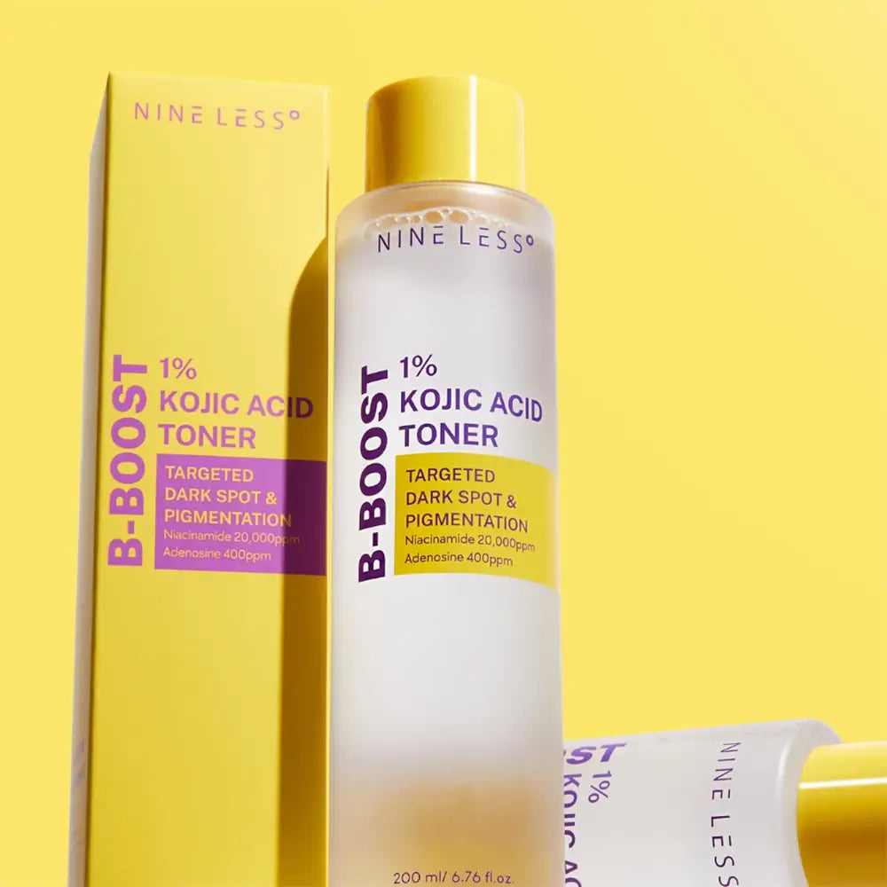 NINE LESS B-Boost 1% Kojic Acid - Gesichtswasser mit Kojicsäure und Niacinamid zur Reduzierung dunkler Flecken und Hyperpigmentierung für einen gleichmäßigen Hautton - 200 ml