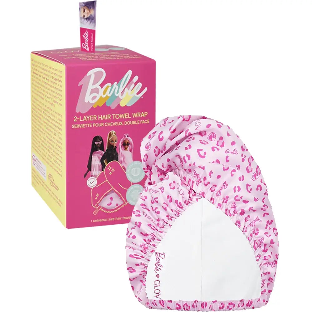 GLOV Barbie - Haarhandtuch aus superabsorbierender Mikrofaser und samtigem Satin, das hilft, überschüssige Feuchtigkeit aufzunehmen und das Haar nach dem Duschen trocken und seidig zu halten - Pink
