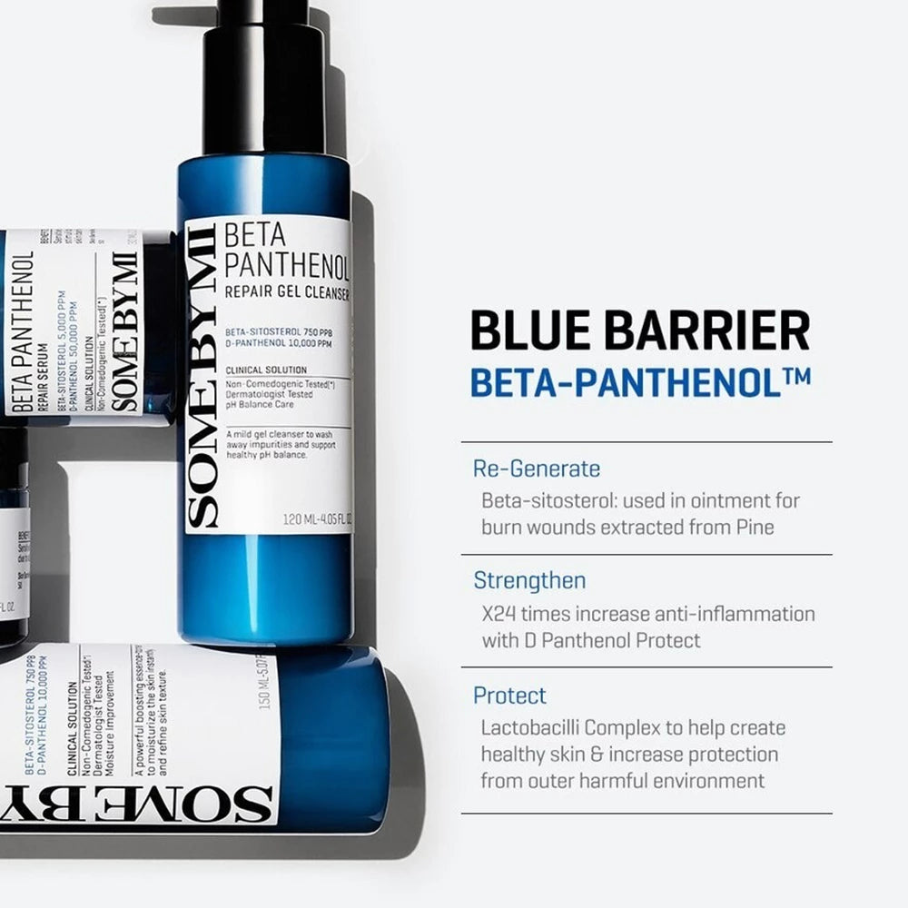 SOME BY MI Beta Panthenol Repair Gel Cleanser - Reinigungsgel mit niedrigem pH-Wert, formuliert mit D-Panthenol und Beta-Sitosterol, das zur Reinigung von Unreinheiten und überschüssigem Talg beiträgt und die Hautfeuchtigkeit und das Gleichgewicht aufrechterhält - 120 ml