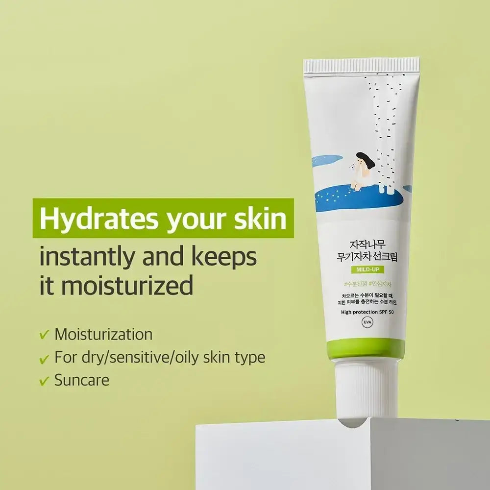 ROUND LAB Birch Juice Mild-up Sonnenschutz SPF 50 - Gesichtscreme mit Zinkoxid und Hyaluronsäure, die zum Sonnenschutz der Haut und zur Aufrechterhaltung der Feuchtigkeit beiträgt - 50 ml