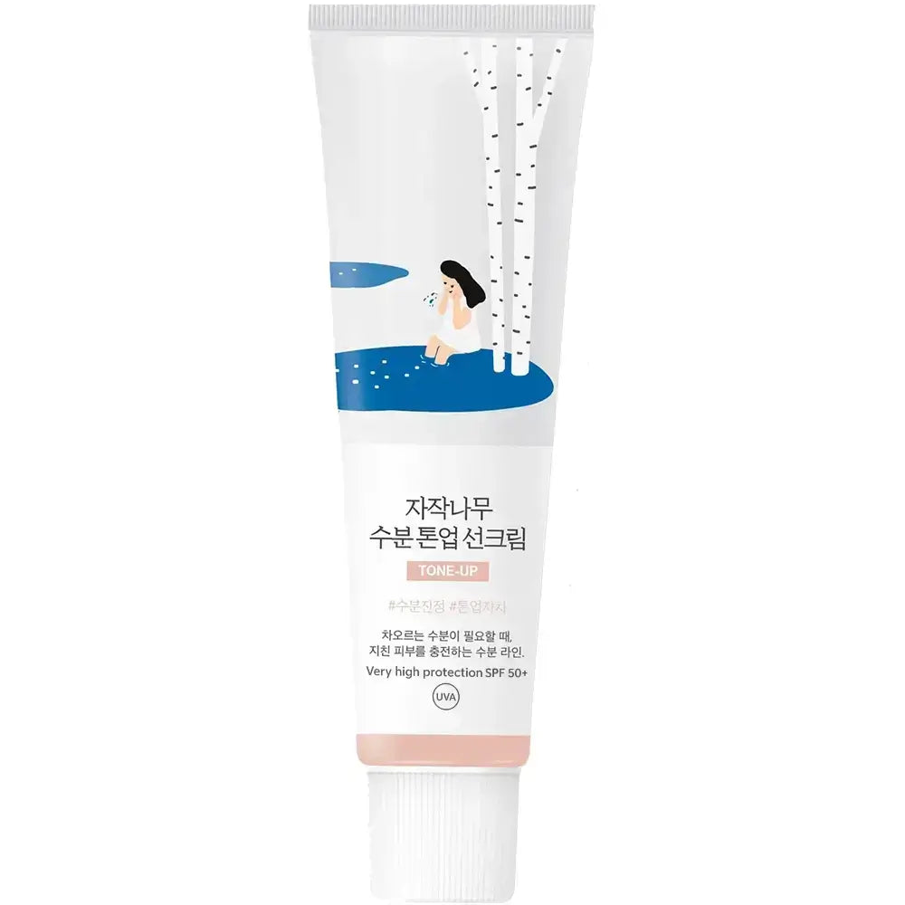 ROUND LAB Birch Moisture Tone-up Sonnencreme LSF 50+ - Gesichtscreme mit Birkensaft und Niacinamid für einen ebenmäßigen Hautton und Hautkomfort - 50 ml