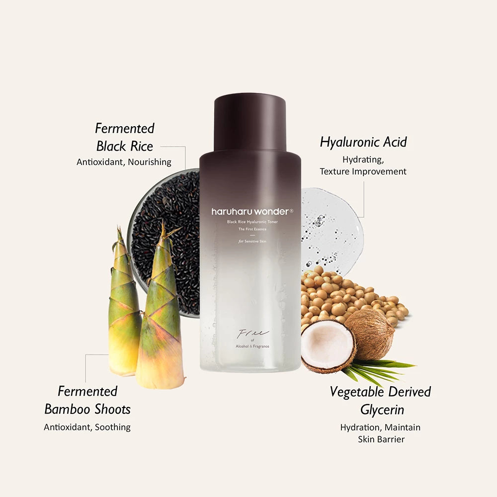 HARUHARU WONDER Schwarzer Reis Hyaluronsäure Toner Alkoholfrei Duftfrei - Feuchtigkeitsspendend und Aufhellend, 300 ml