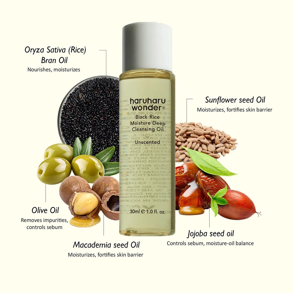 HARUHARU WONDER Black Rice Moisture Cleansing Oil - zartes Reinigungsöl mit Schwarzkümmelöl und Vitamin E, das hilft, Make-up und tägliche Unreinheiten zu entfernen und die Hautfeuchtigkeit zu bewahren - 30 ml