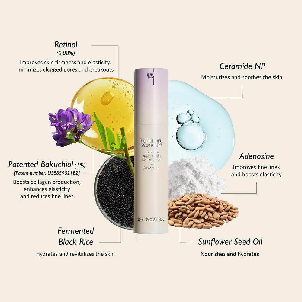 HARUHARU WONDER Black Rice Night Knight Retinol Serum Feuchtigkeitsspendendes und straffendes Serum, 20 ml