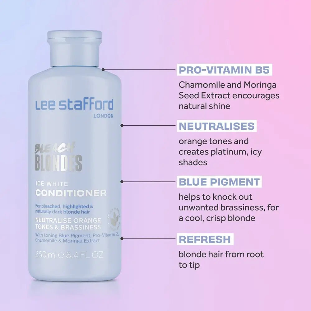 LEE STAFFORD Bleach Blondes Ice White Toning Conditioner - Spülung mit Kamillenextrakt und Pro-Vitamin B5, die hilft, unerwünschte Gelb- und Orangetöne zu neutralisieren und das Haar leicht kämmbar zu halten - 250 ml