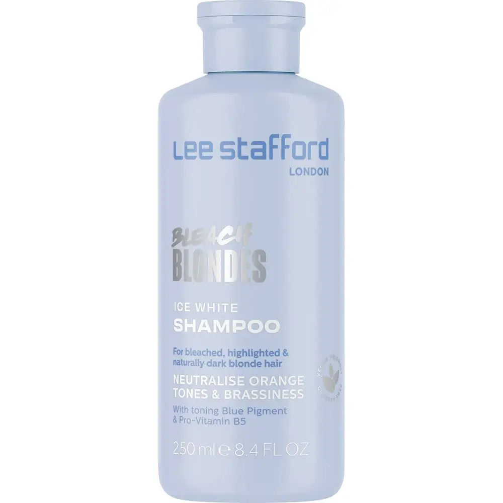 LEE STAFFORD Bleach Blondes Ice White Toning - Shampoo mit Indigo-Blau-Pigment und Pro-Vitamin B5, das hilft, Orange- und Kupfertöne zu neutralisieren und den natürlichen Glanz des Haares zu erhalten - 250 ml