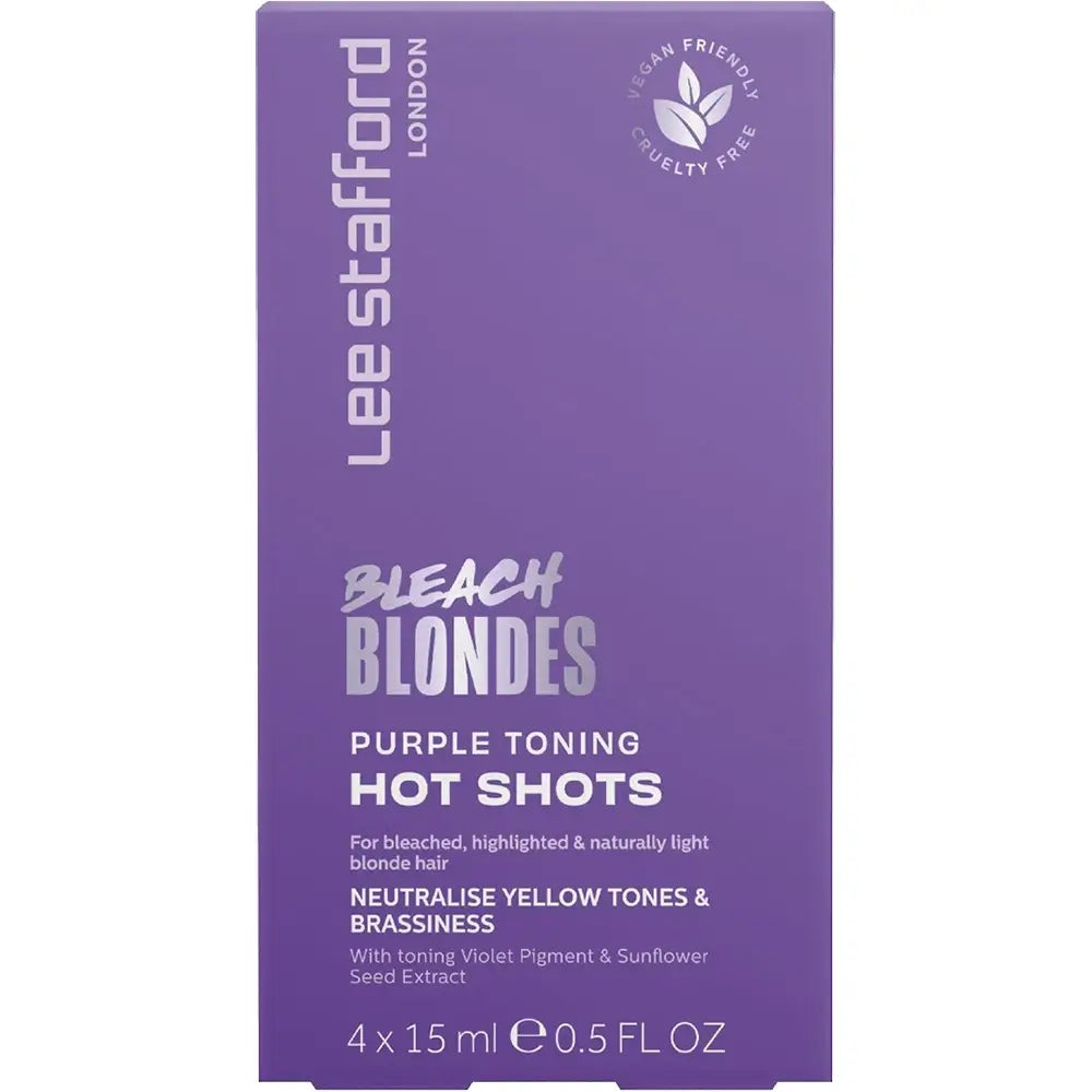 LEE STAFFORD Bleach Blondes Purple Toning Hot Shots - Balsam cu extract de moringa și pro-vitamina B5 pentru menținerea unui blond strălucitor și vibrant - 4x15ml