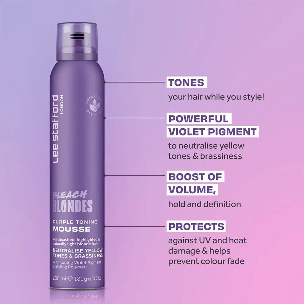 LEE STAFFORD Bleach Blondes Purple Toning Mousse - Neutralisation von Gelbtönen & UV-Schutz, 200 ml