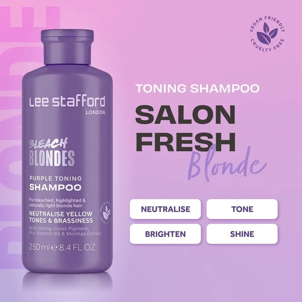 LEE STAFFORD Bleach Blondes Purple Toning - Shampoo mit violettem Pigment und Provitamin B5 zur Neutralisierung von Gelbtönen - 250 ml