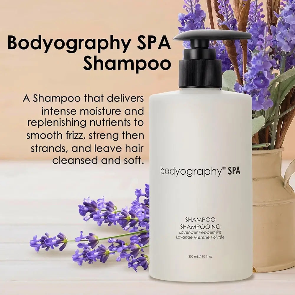BODYOGRAPHY BodySPA Feuchtigkeitsspendendes Shampoo Lavendel & Minze - Sanfte Reinigung, Feuchtigkeit & Anti-Frizz, 300 ml