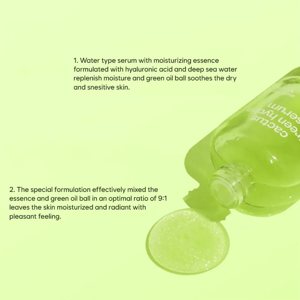 YADAH Kaktus Green Hydra - Gesichtsserum mit Opuntia Ficus-Indica Kaktus-Extrakt und Hyaluronsäure, das zur Hautfeuchtigkeit und zum Komfort dehydrierter und empfindlicher Haut beiträgt - 30 ml