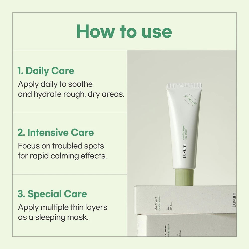 LUVUM Beruhigende Reparatur Cica Creme - Gesichtscreme formuliert mit Centella Asiatica Extrakt und Hyaluronsäure, die zur Beruhigung von Rötungen und Reizungen sowie zur Aufrechterhaltung der Hautfeuchtigkeit beiträgt - 50 ml