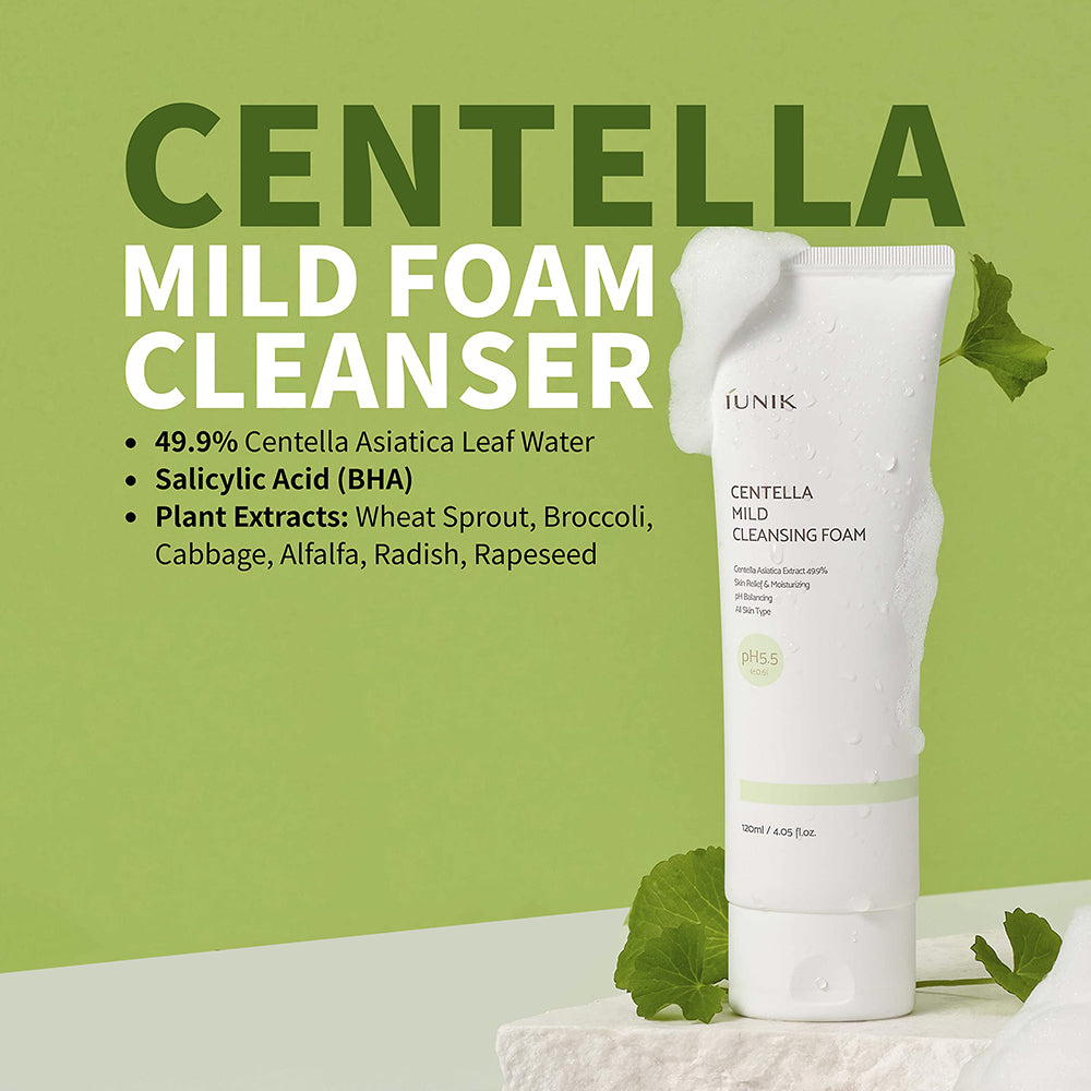 IUNIK Centella Mild Reinigungsschaum mit Centella Asiatica Extrakt und Salicylsäure - 120 ml