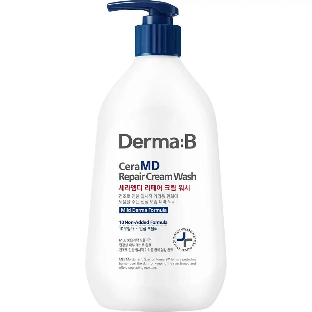 DERMA:B CeraMD Repair Waschcreme - Reinigungswaschcreme mit feuchtigkeitsspendenden und beruhigenden Wirkstoffen, die hilft, Juckreiz durch Trockenheit zu lindern und die Schutzbarriere aufrechtzuerhalten - 400 ml