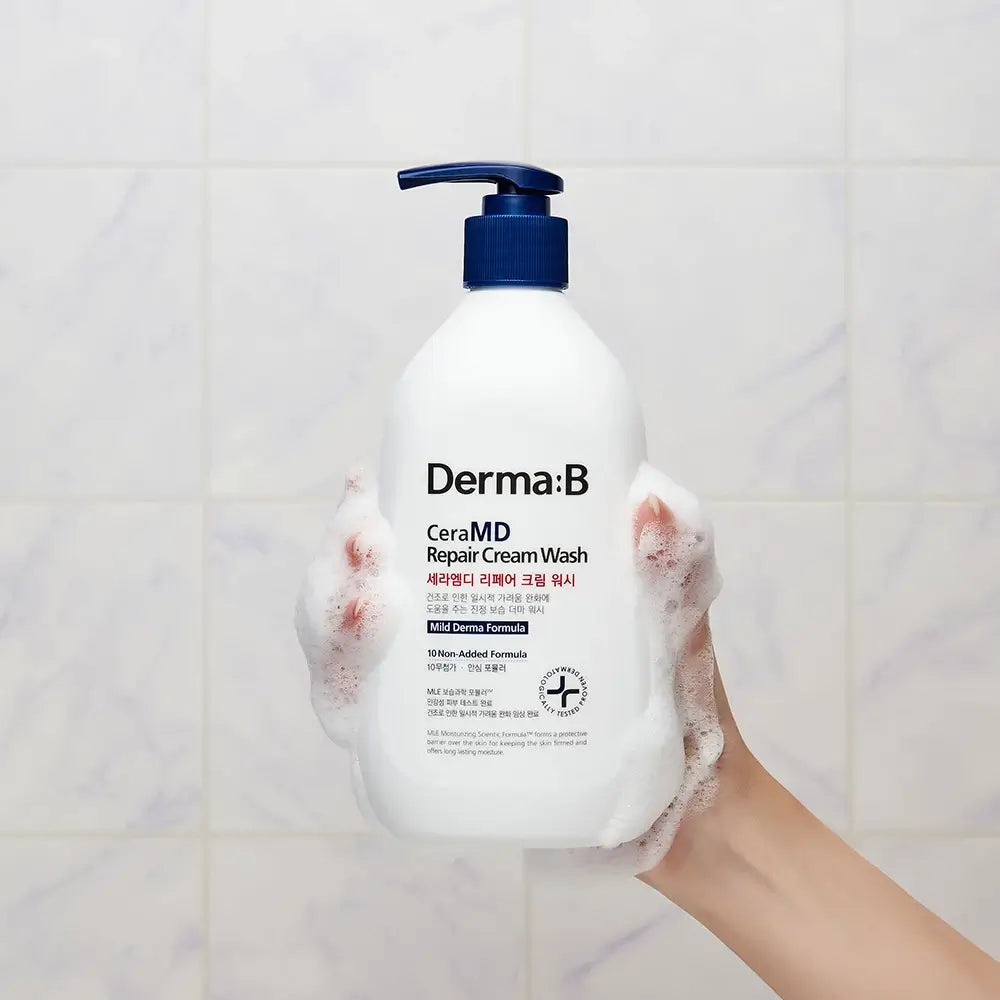 DERMA:B CeraMD Repair Waschcreme - Reinigungswaschcreme mit feuchtigkeitsspendenden und beruhigenden Wirkstoffen, die hilft, Juckreiz durch Trockenheit zu lindern und die Schutzbarriere aufrechtzuerhalten - 400 ml