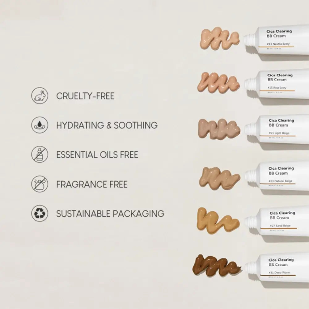 PURITO Cica Clearing BB Cream - Gesichtstönungscreme mit Centella Asiatica und Niacinamid, spendet Feuchtigkeit und pflegt die Haut - 30 ml - 13 Neutral Ivory