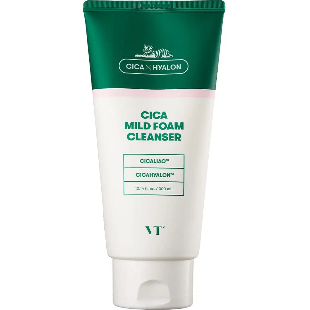 VT COSMETICS Cica Mild Foam Cleanser - Reinigungsschaum mit Centella Asiatica und Hyaluronsäure zur Entfernung von Unreinheiten und überschüssigem Talg, ohne die Haut zu reizen, für ein ausgeglichenes und zartes Hautgefühl - 300 ml