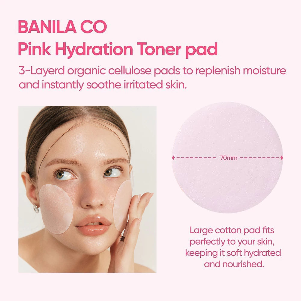 BANILA CO Clean it Zero Pink Hydrattion Toner Pad - Toner für das Gesicht mit Hyaluronsäure und Hamamelis-Extrakt, das zur Hautfeuchtigkeit und zum Hautkomfort beiträgt - 70 Stück