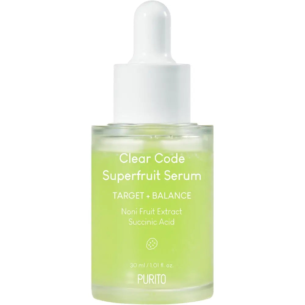 PURITO Clear Code Superfruit Serum - Gesichtsserum mit Noni-Fruchtextrakt und Bernsteinsäure zur Reduzierung übermäßiger Talgproduktion und zur Beruhigung von Umweltstress-bedingten Reizungen - 30 ml