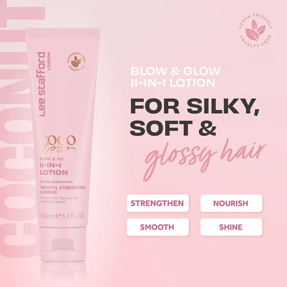 LEE STAFFORD Coco Loco Blow & Go 11-in-1 Lotion - Haarcreme mit Kokosöl und Agavendessenz für seidig-glänzendes Haar – 100 ml
