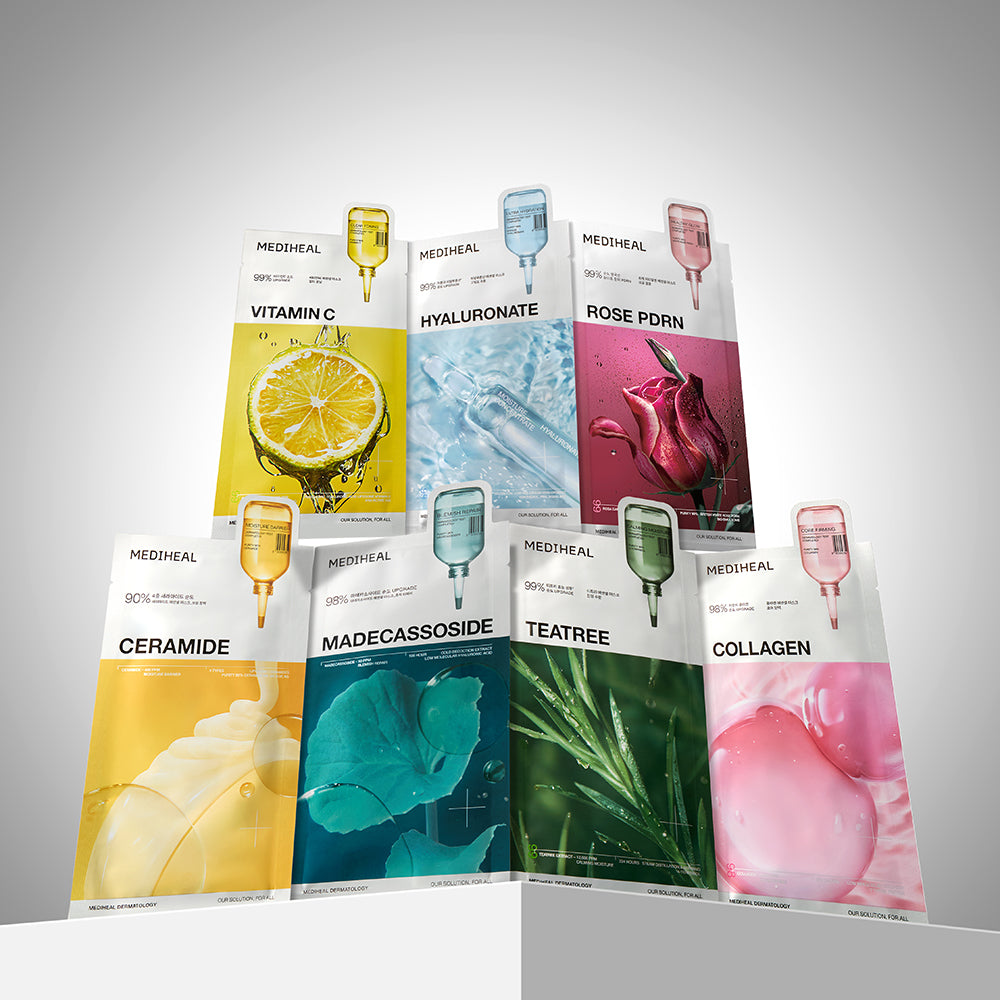 MEDIHEAL Collagen Essential Sheet Mask Core Firming - masca de fata tip servetel imbibata cu esenta formulata cu colagen vegan si acid hialuronic, care contribuie la hidratare si la mentinerea aspectului plin si neted al pielii - 24 ml