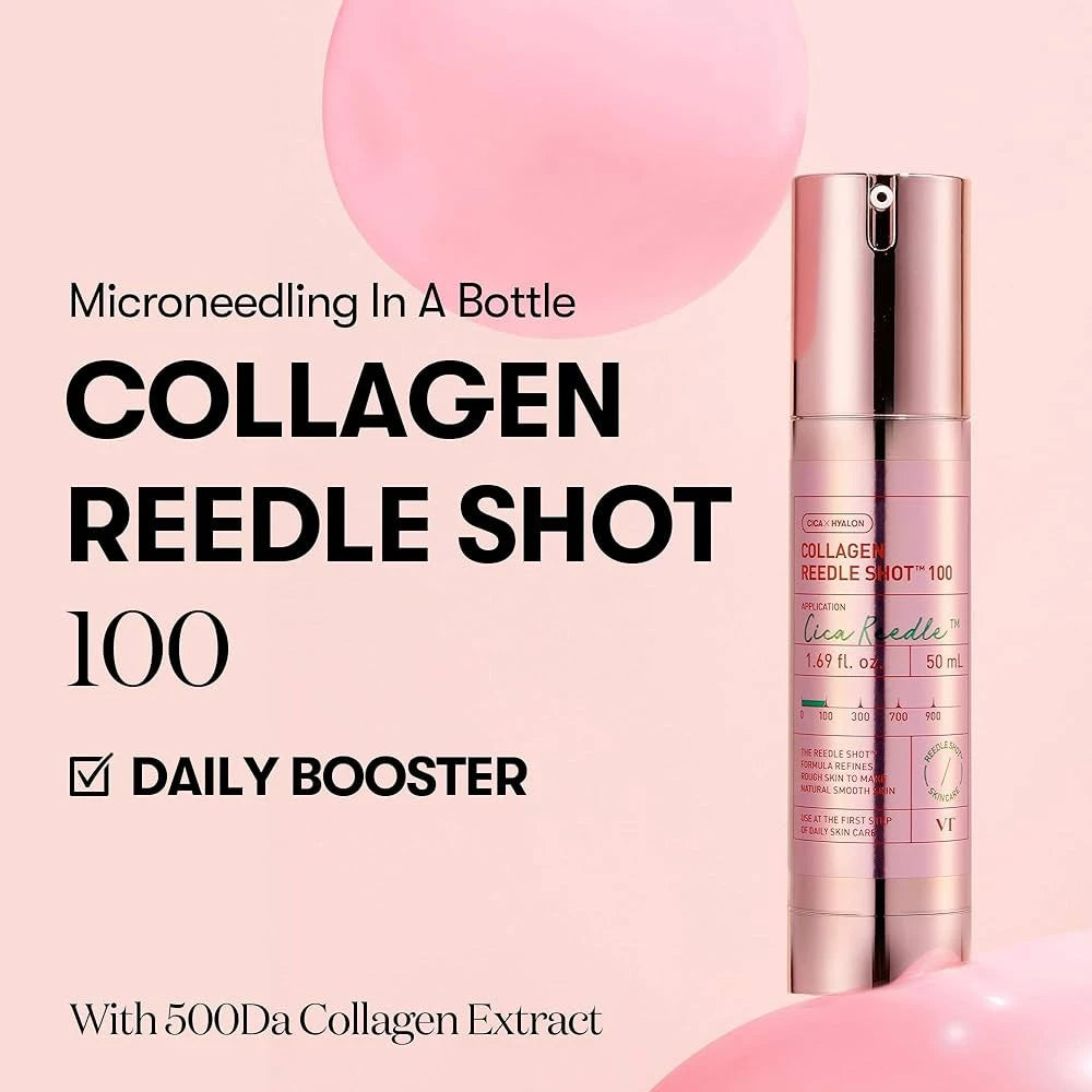 VT COSMETICS Kollagen Reedle Shot 100 - Gesichtsserum mit Kollagen und Niacinamid zur Hautfeuchtigkeit und -pflege - 50 ml