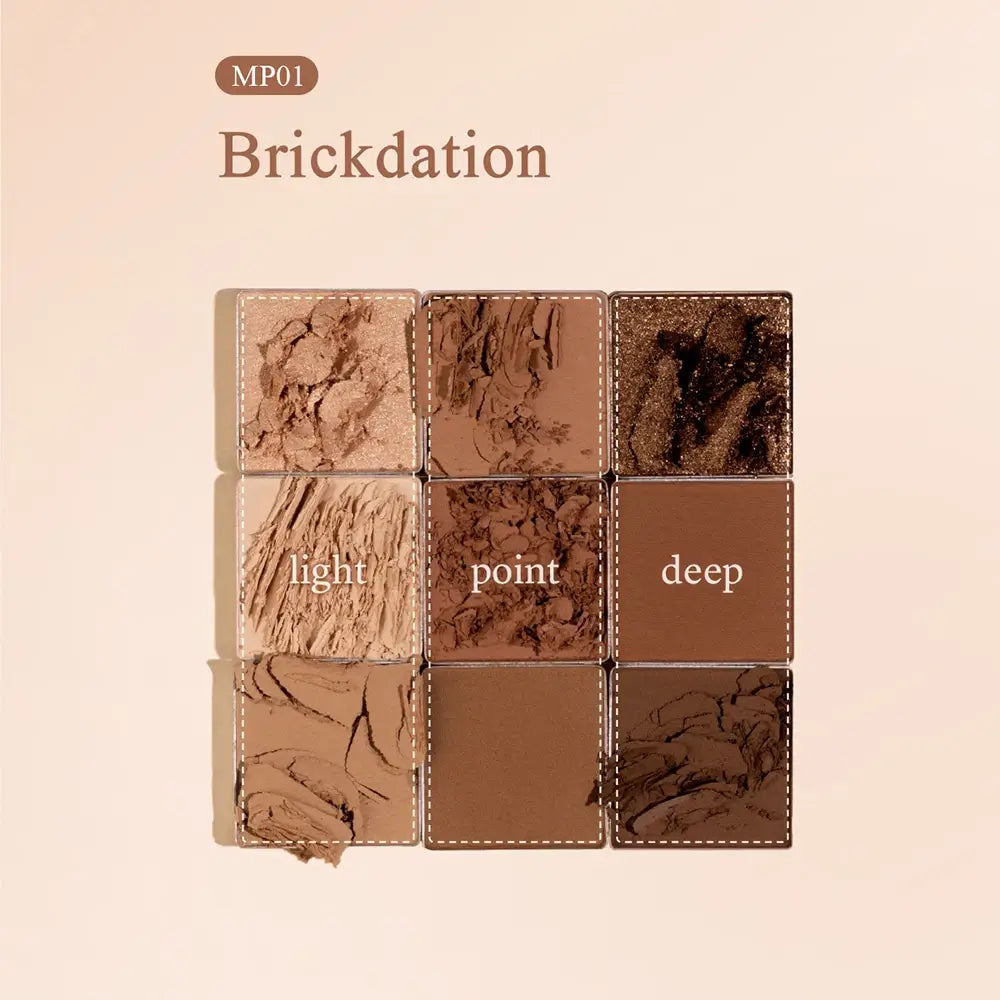 BLACK ROUGE Colordation Mood Palette - Lidschatten mit 9 neuen Konturierungs- und Definitionstönen, unterteilt in hell, punkt und tief, mit samtiger Textur für leichtes Verblenden und Gleichmäßigkeit - 8 g - MP01 BRICKDATION