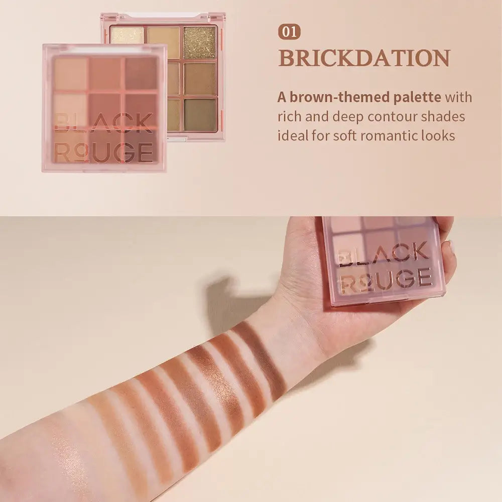 BLACK ROUGE Colordation Mood Palette - Lidschatten mit 9 neuen Konturierungs- und Definitionstönen, unterteilt in hell, punkt und tief, mit samtiger Textur für leichtes Verblenden und Gleichmäßigkeit - 8 g - MP01 BRICKDATION