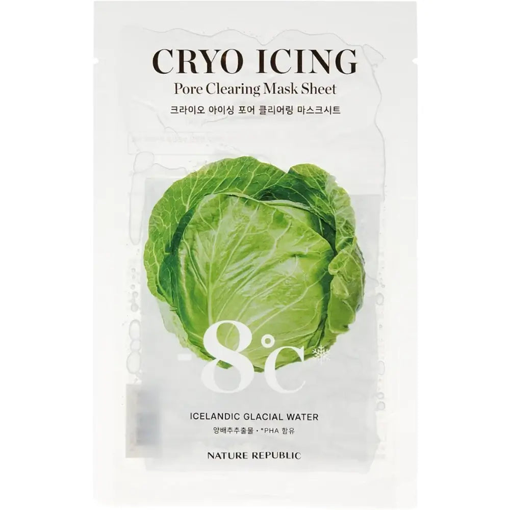 NATURE REPUBLIC Cryo Icing Pore Clearing Mask Sheet - Gesichtsmaske mit isländischem Gletscherwasser und PHA zur Reinigung und Verfeinerung der Poren - 27 ml