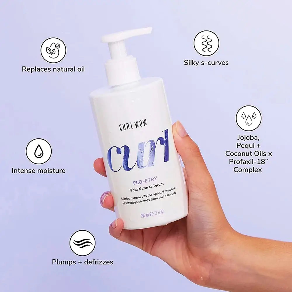 COLOR WOW Curl Flo Entry Vital Natural - Haarserum formuliert mit Jojobaöl und Kokosöl, das zur Feuchtigkeitsversorgung von lockigem Haar beiträgt und den natürlichen Glanz bewahrt - 295 ml