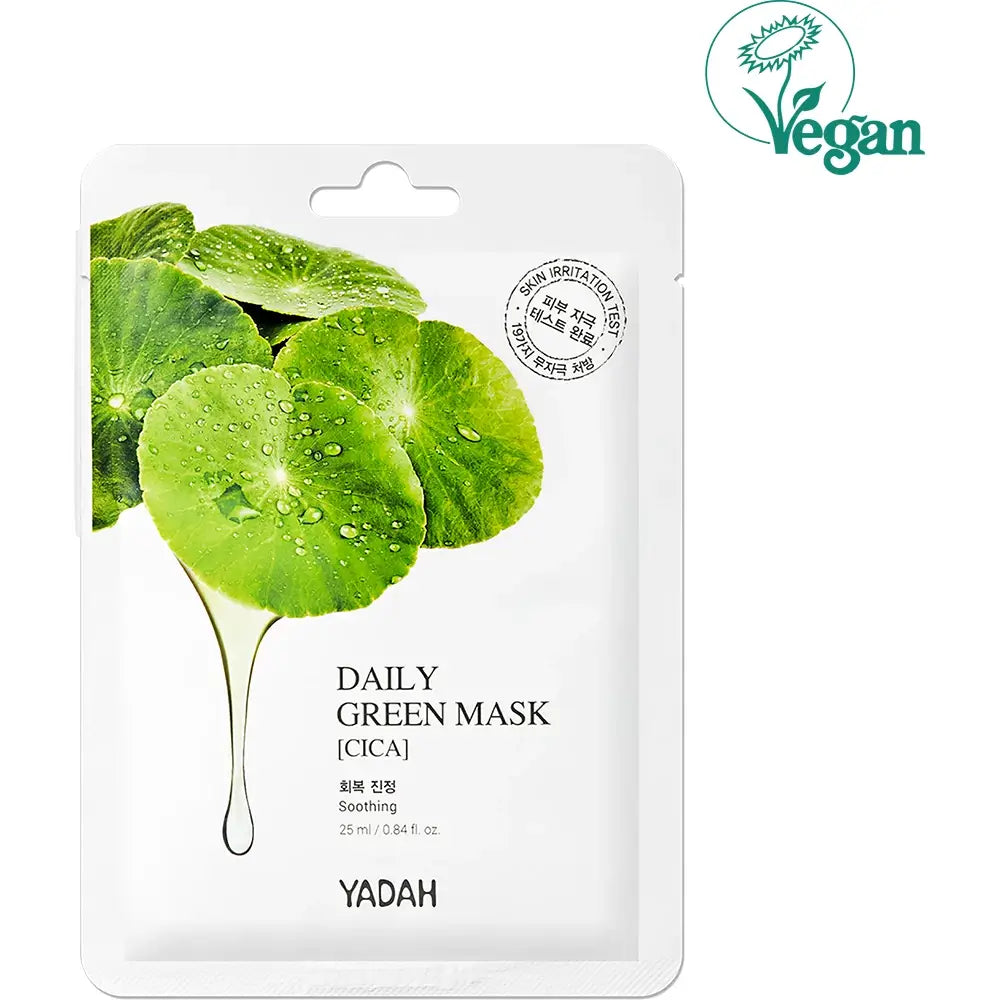 YADAH Daily Green Cica Maske - Gesichtsmaske mit Centella Asiatica und Vitamin C zur Beruhigung, Reinigung und Regeneration empfindlicher Haut - 25 ml
