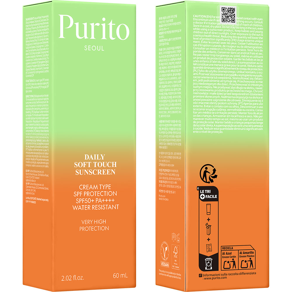 PURITO Daily Soft Touch Sonnenschutz-Gesichtscreme LSF 50+ mit UVA/UVB-Filtern und Panthenol